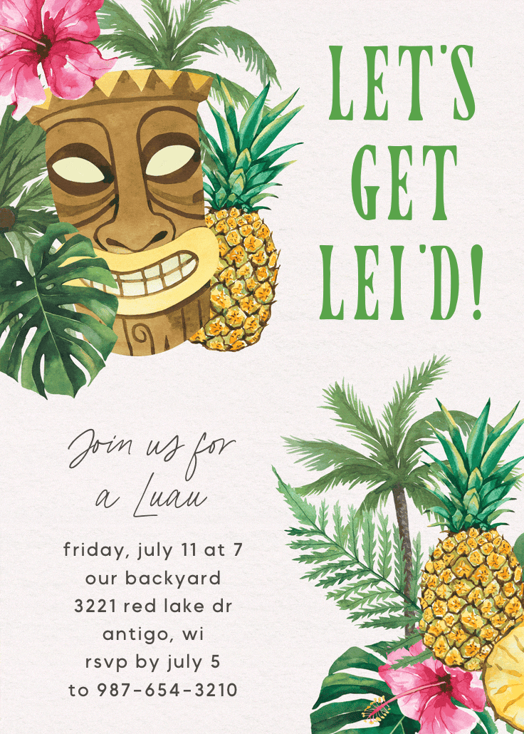 Tropical hibiscus - luau party invitation
